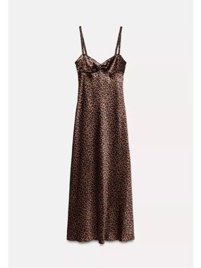 Zara Satin Midi Slip Dress in Leopard Size Medium